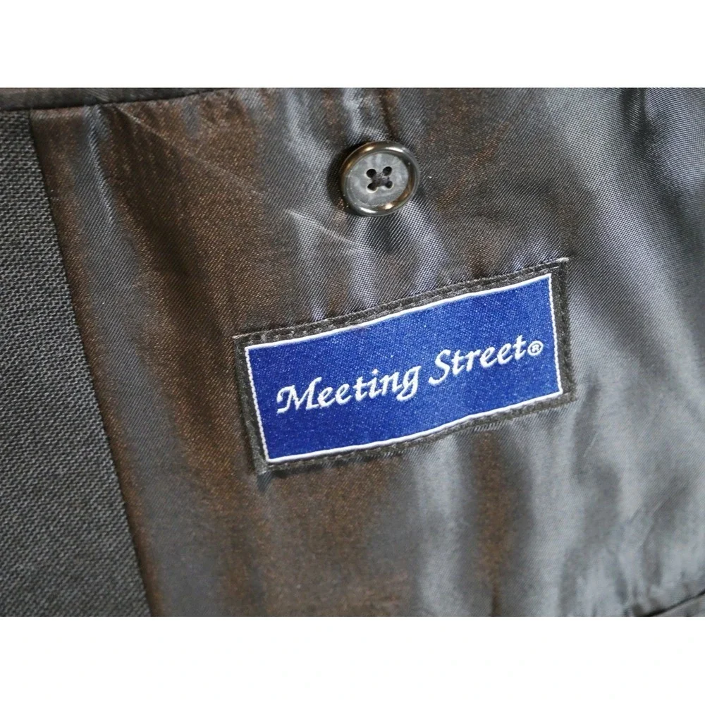 Meeting Street Men Black Blazer Sport Coat Gold Crest Buttons Wool Blend 48R
